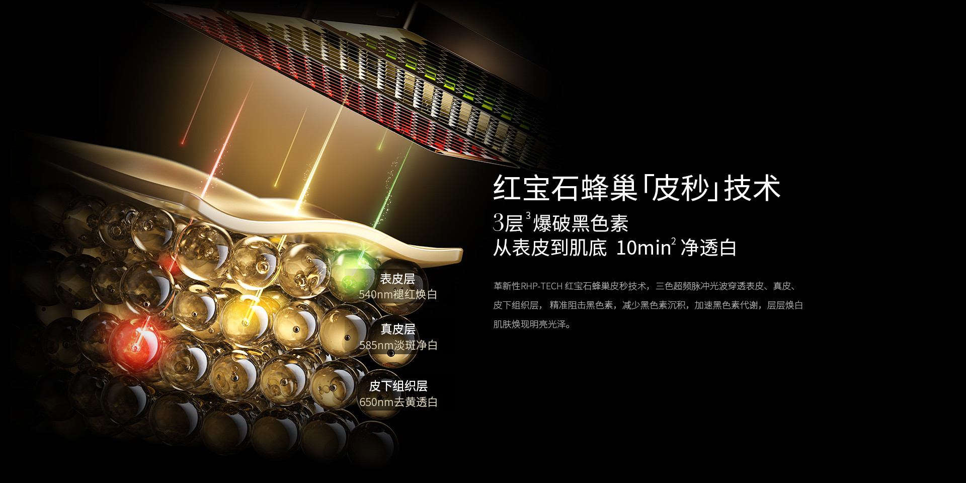 蜂巢「皮秒」分層爆破黑色素，從表皮到肌底，10min凈透白